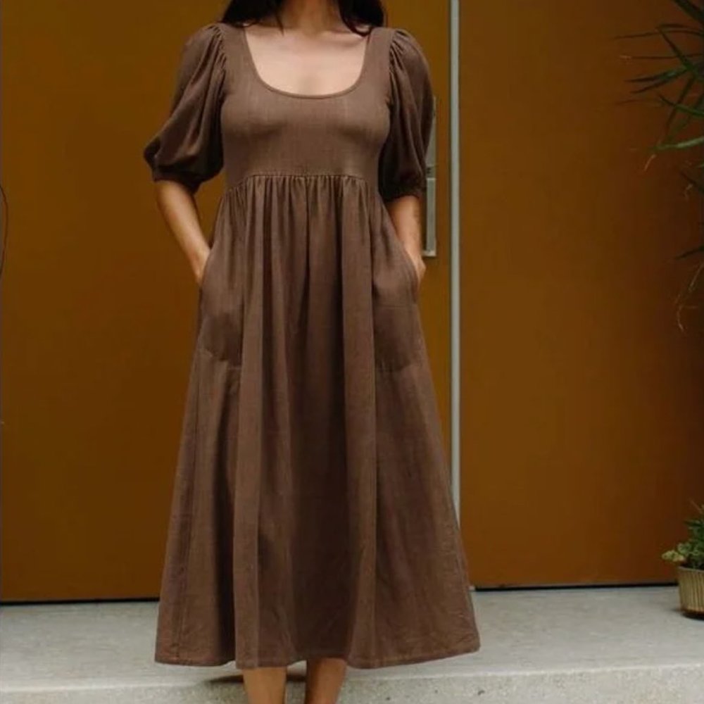 Rachel Pally Linen Soleil Midi Dress Chocolate